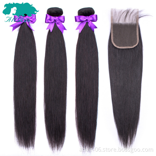 Allrun factory price good quality brazilian remy human hair 10a human hair bundles with lace frontal closure